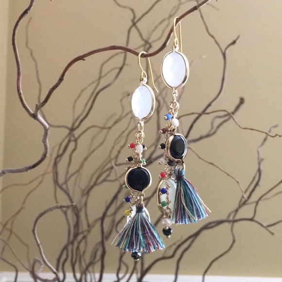 Boho chic drop earrings. Gold plate. - Picture 2 of 5